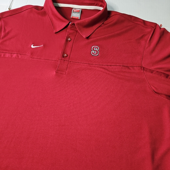 Stanford Cardinal Polo Shirt Red Nike Team Dri Fit White Swoosh Golf Men 2XL XXL - Picture 5 of 10